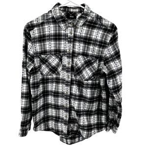 Urban Outfitters BDG Flannel Button Down Shirt Plaid Pocket Black White S